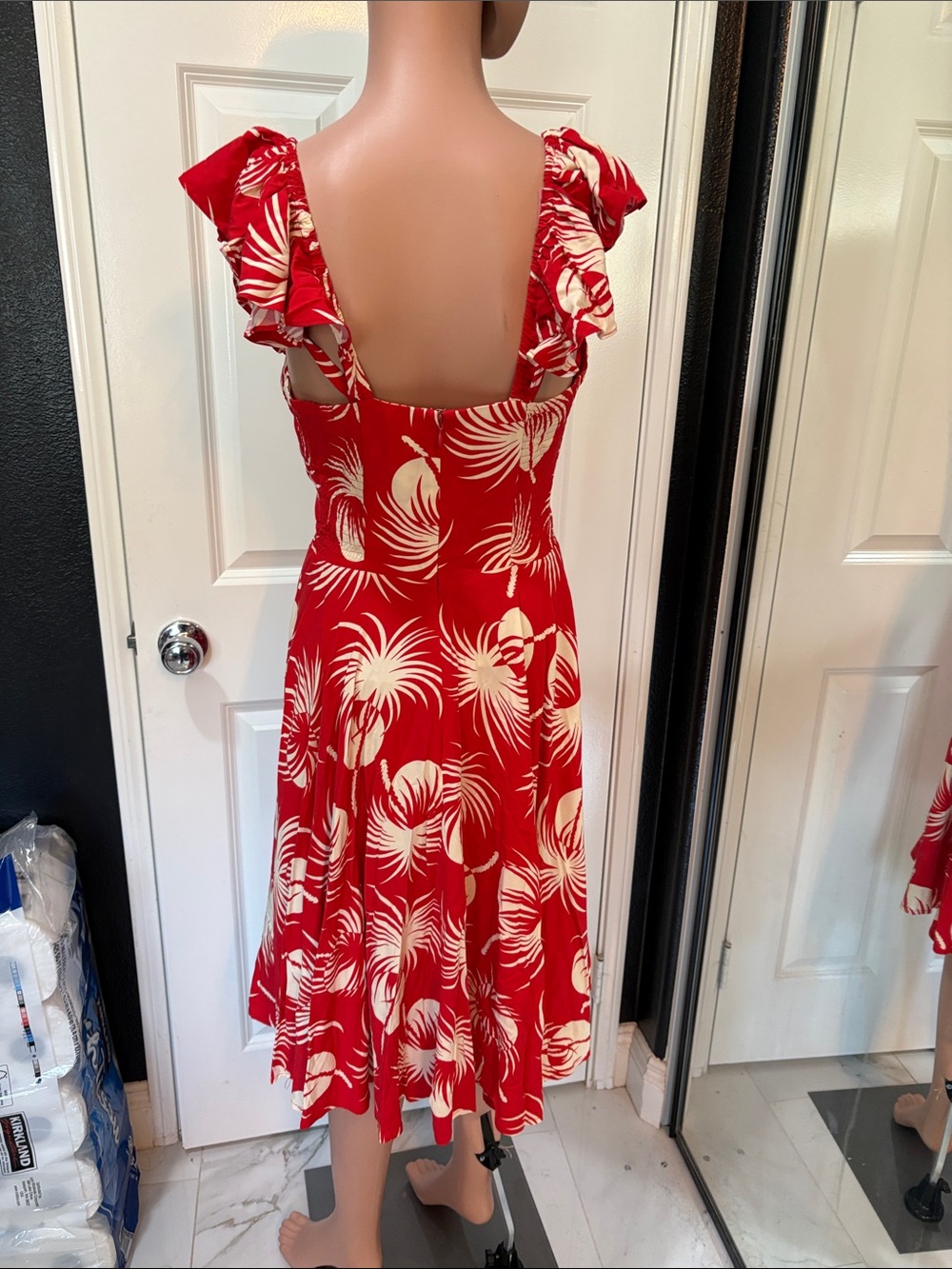 Trashy Diva Red and White Tropical Ruffle Midi Dress Rockabilly Pinup - Picture 5 of 7